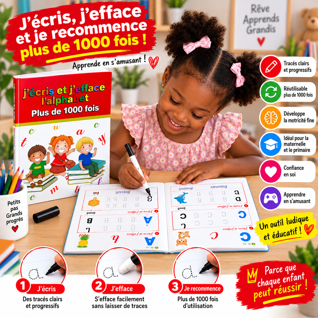J'écris, j'efface plus de 1000 fois - Alphabet français