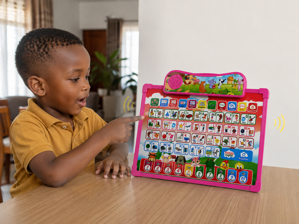 Enfant utilisant la fonction sonore du tableau ABC Malin